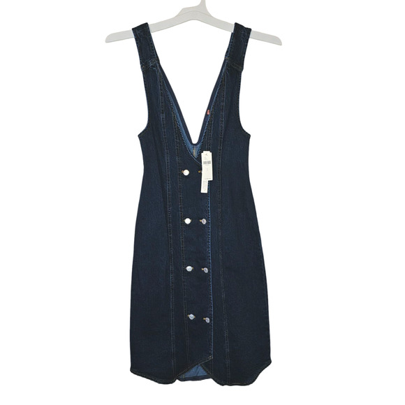 Nwt Anthropologie Pilcro Vest Mini Dress $180 SIZE 0 Dark Denim Button Front - Picture 7 of 9